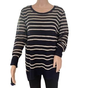 Missa   Black & Soft Gold Metallic Striped L/S Lightweight Knit Top   Size MED
